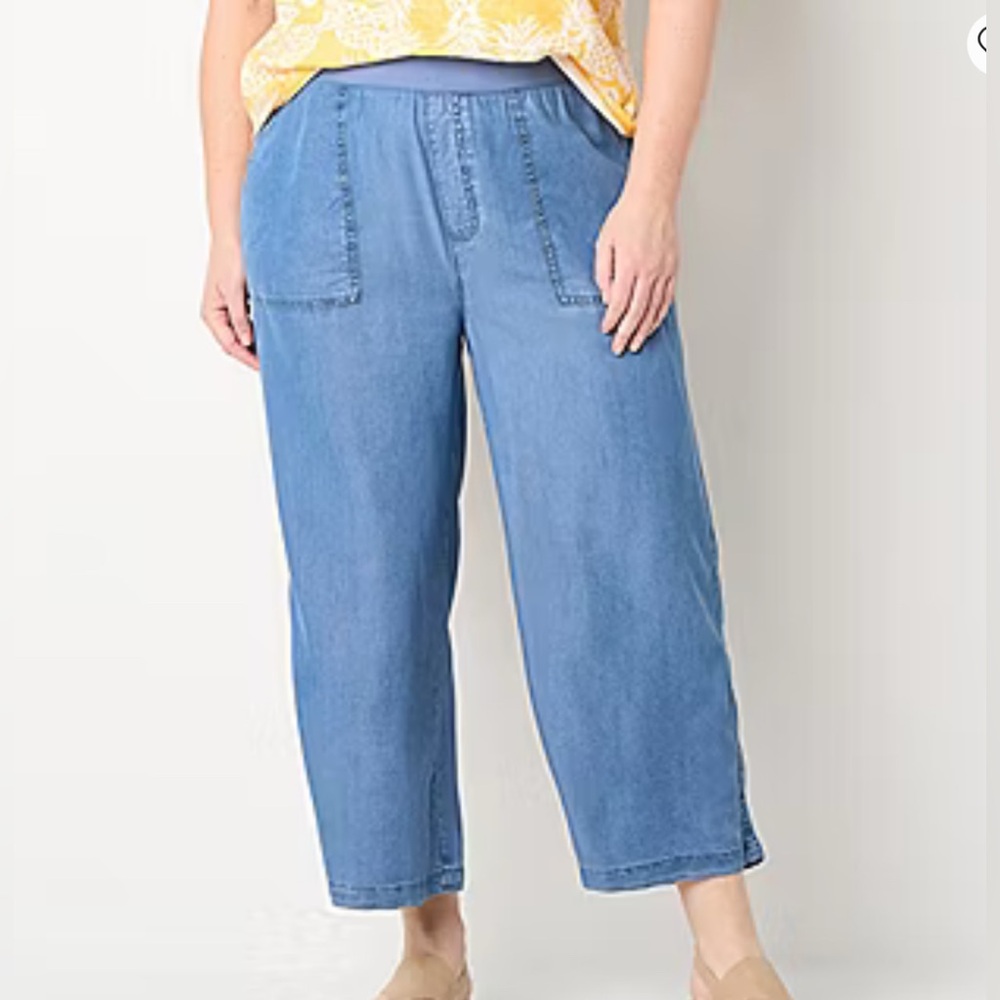 NWT John's Bay Womens High Rise Plus Capri Pants size 0X Med Wash